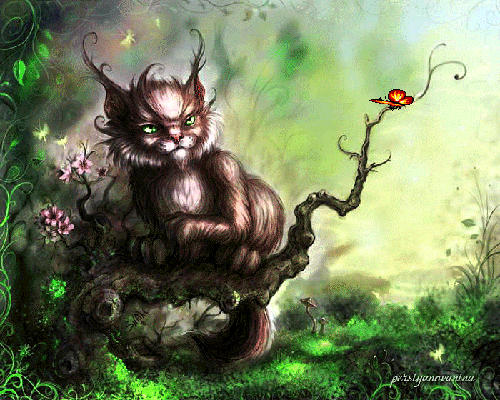 Животные чеширский кот у дерева скачать красивую анимацию бесплатно