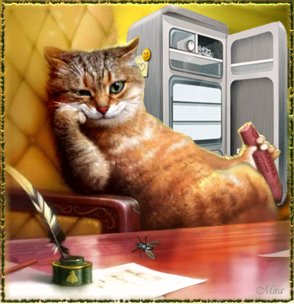 Животные рыжий кот около холодинльника с колбасой скачать красивую анимацию бесплатно