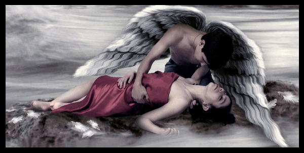 Любовь Анимация,ангел нежно обнимает спящию девушку