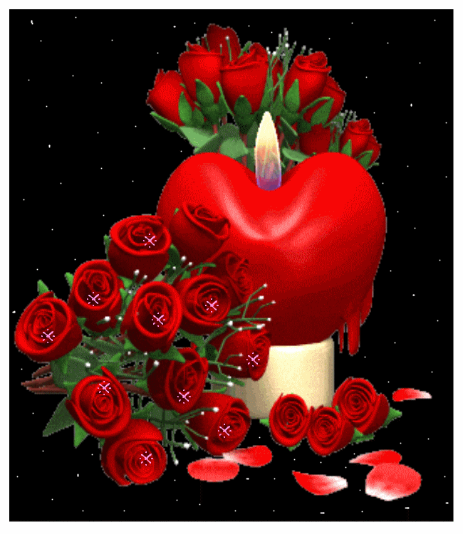 Анимация цветы,красная свеча сердце красные красивые розы для тебя