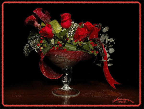 Цветы Анимация,очень красивые цветы красные розы и красная ленточка