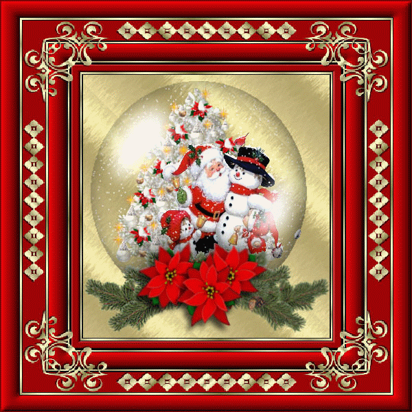 Анимация с новым 2013 годом год змеи,дед мороз и снеговичек в красной рамке
